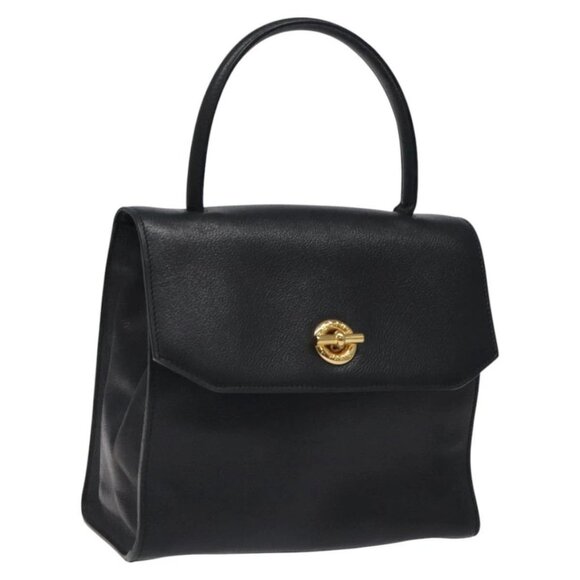 CELINE Hand Bag Leather Black Gold Auth BD1549
